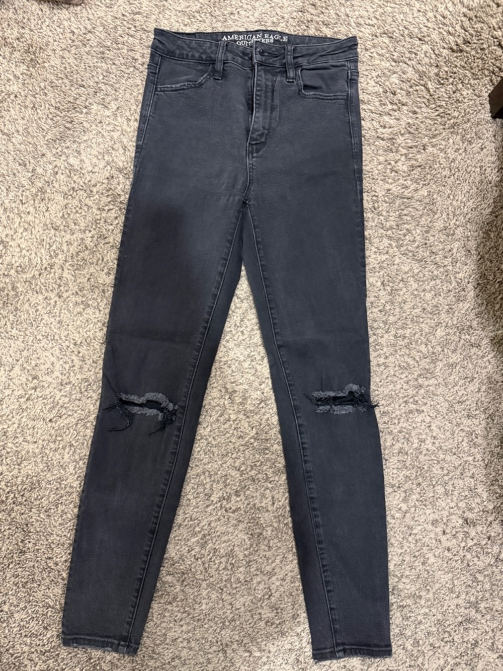American Eagle Outfitters Black High-Rise Distressed Skinny Jeans